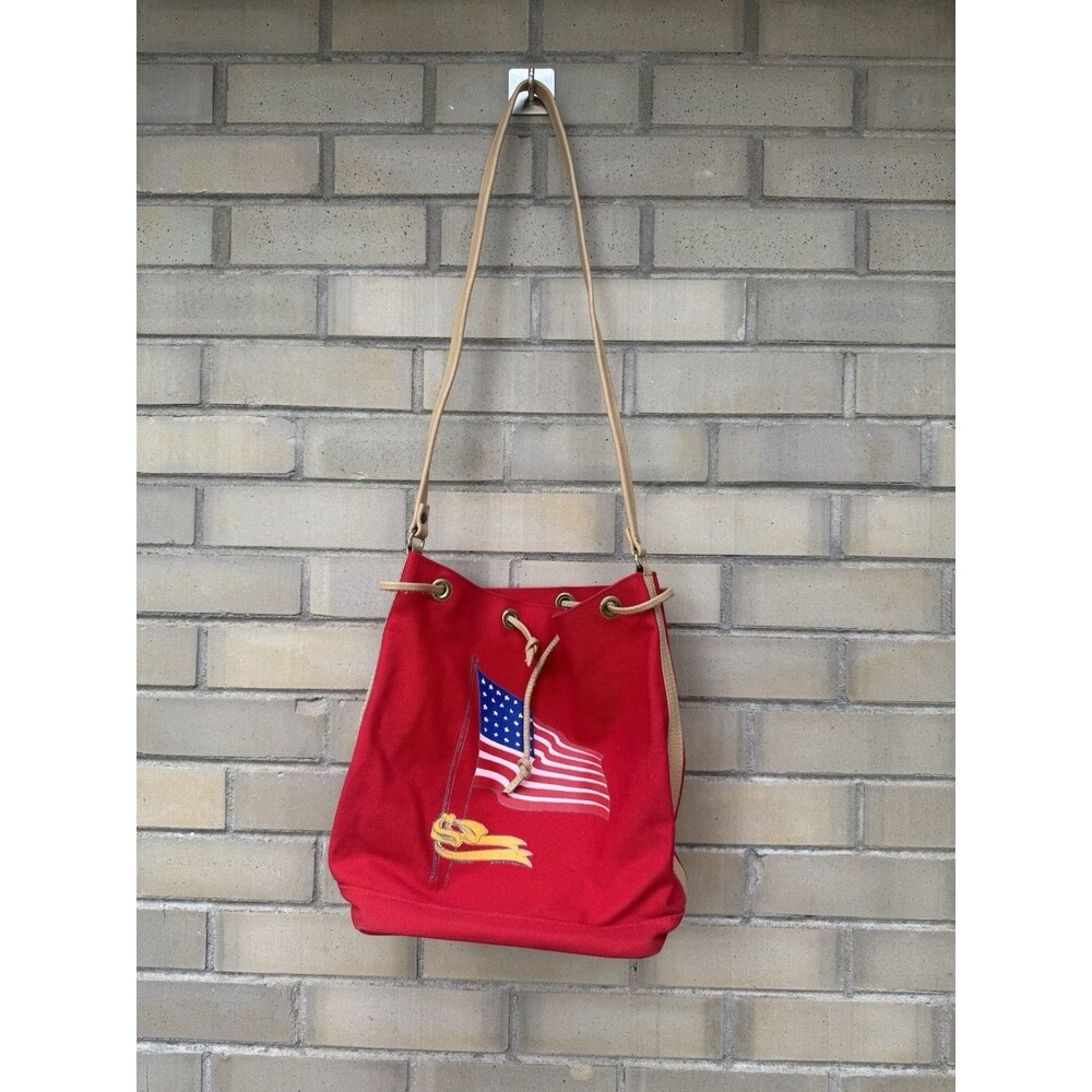 Original T Cappelli Patriotic Handbag Red Canva USA Flag Leather Vintage